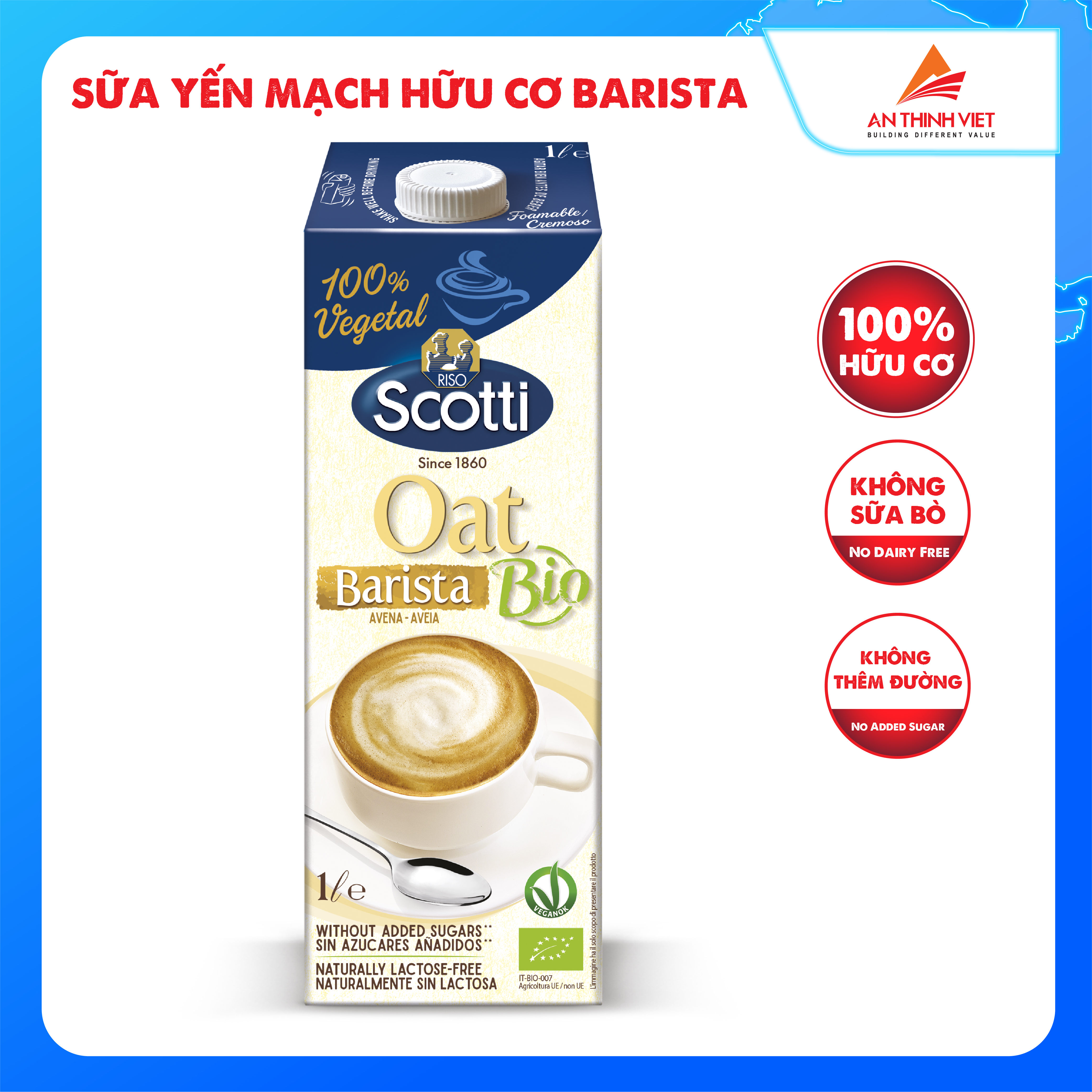Sữa Yến Mạch Hữu Cơ Barista Riso Scotti Pha Chế Coffee, Latte - Bio Oat Barrista - 1L