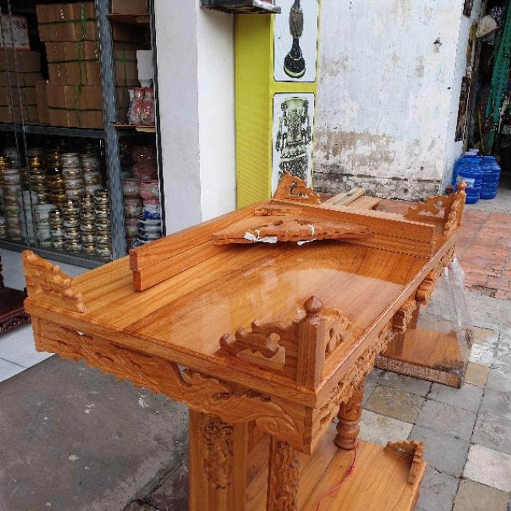 Bàn thờ treo tường gỗ gõ đỏ trạm rồng 1m07 , trang treo gỗ gõ