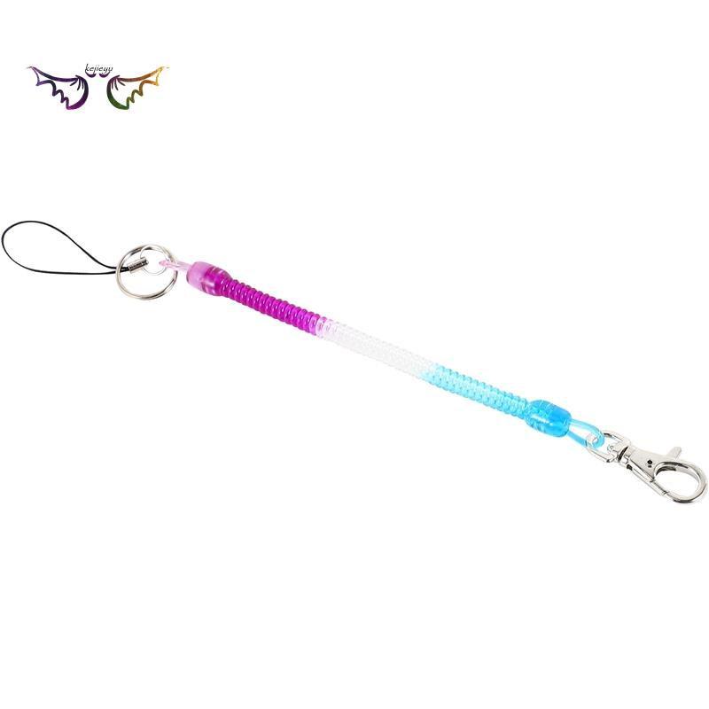 Lobster Hook Purple Blue Spring Stretchy Coil Keyring Keychain Strap Rope Cord