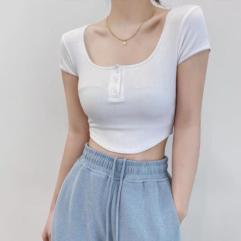 Áo croptop khoét eo Basic, ôm form