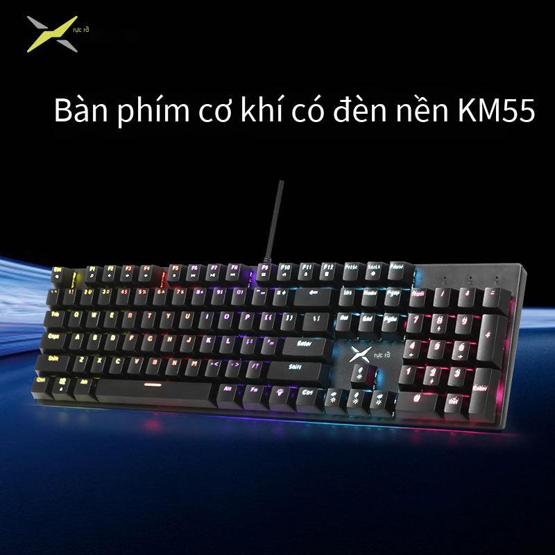 Bàn phím cơ USB có dây KM55 104 phím đầy màu sắc giá rẻ trục xanh đèn nền màu hỗn hợp 25 phím không đục lỗ