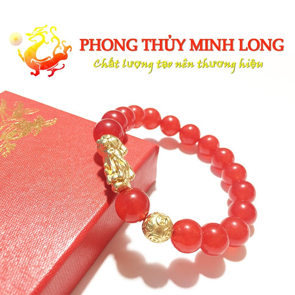 Vòng tay đá Mã Não Đỏ 3A mix tỳ hưu và 1 hạt kim tiền bạc charm Vàng hợp mệnh Hỏa và Thổ