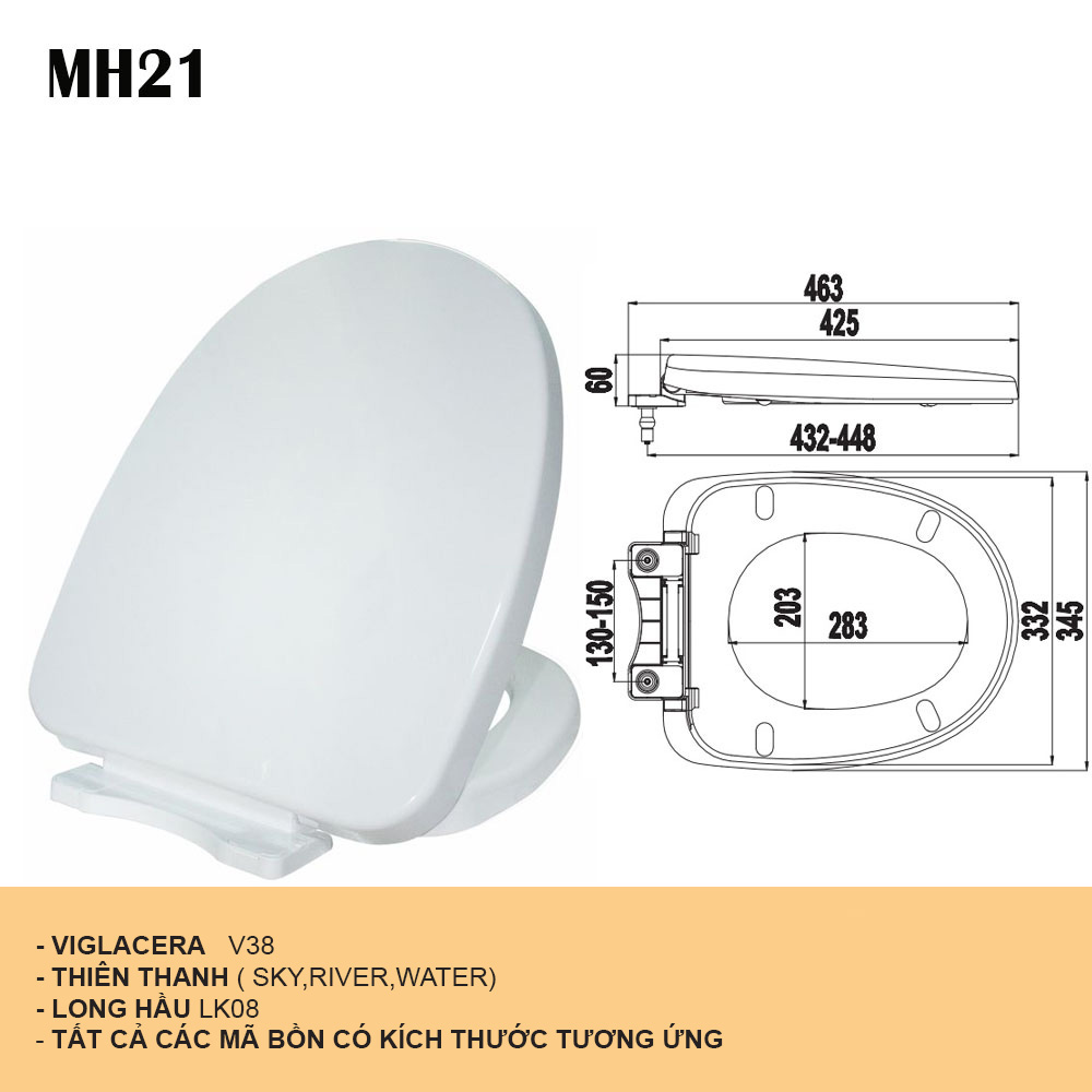 Nắp Bồn Cầu Đóng Êm Cho Bồn Viglacera V38