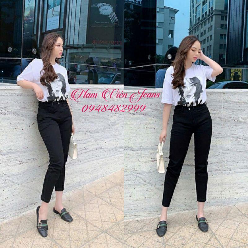 Quần Jean Nữ Baggy Đen Trơn Siêu Co Giãn Cạp Cao
