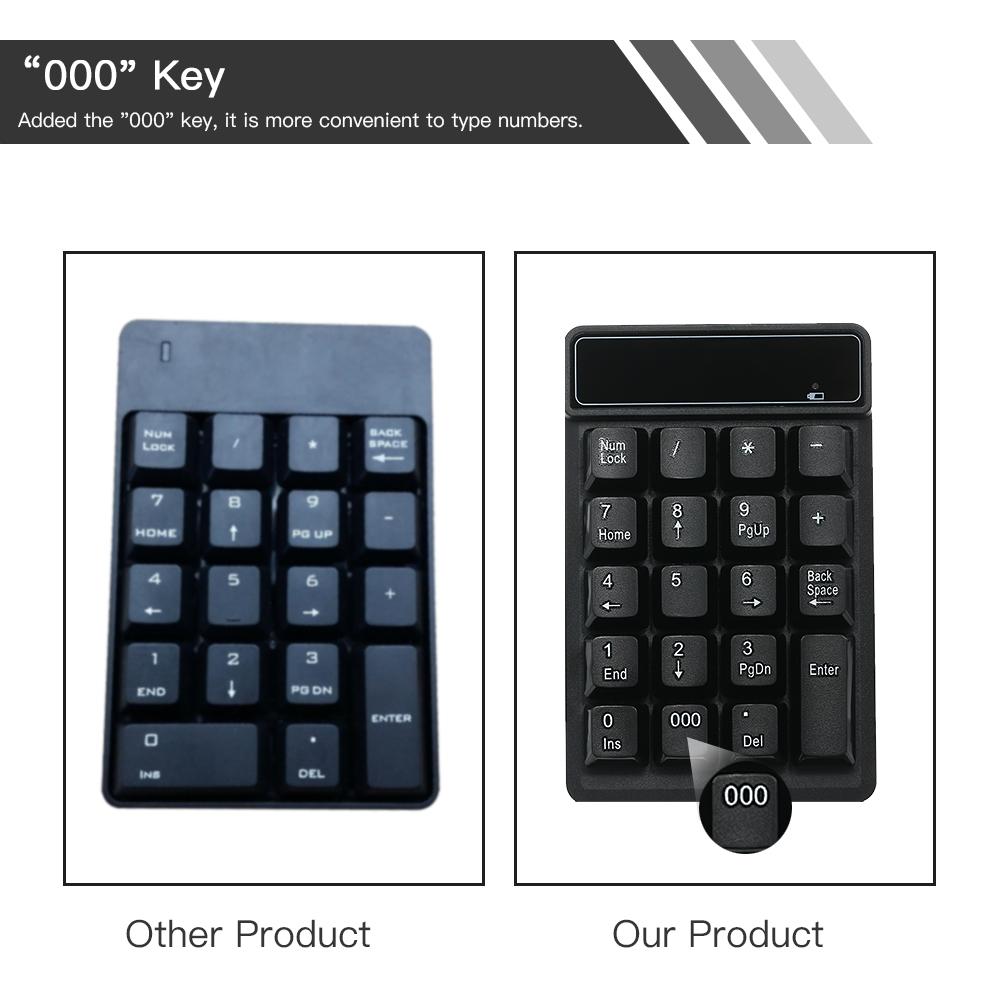 19 Keys 2.4G Wireless Low Noise Mini Numeric Keypad Waterproof ABS Material Replacemnet for Microsoft Android and iMac