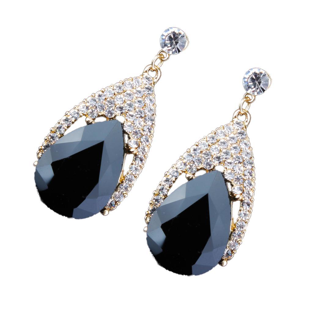 Vintage Glitter Rhinestone Diamante Teardrop Drop Dangle Earrings Red