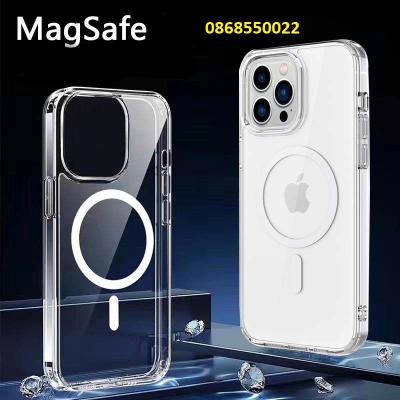 Ốp cho iPhone 14 pro max/ 14 pro sạc từ tính trong suốt chống sốc