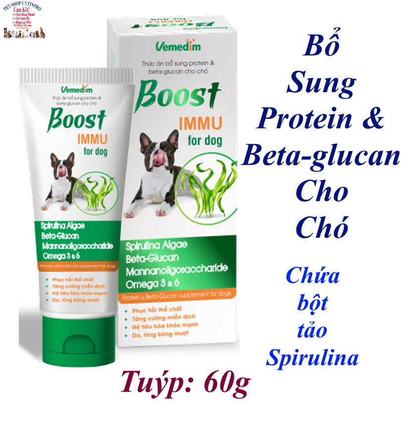 Tuýp bổ sung protein &amp; Beta-glucan cho Chó Vemedim Boost IMMU For dog Tuýp 60gr Giúp tăng cường miễn dịch Lông bóng mượt