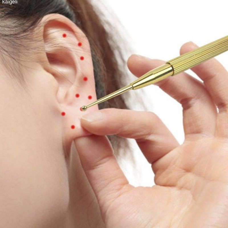 Bút dò kích thích huyệt massage tai bằng đồng . Bút bấm huyệt loa tai, nhĩ châm.Miếng dán nhĩ châm hạt vương bất lưu hành