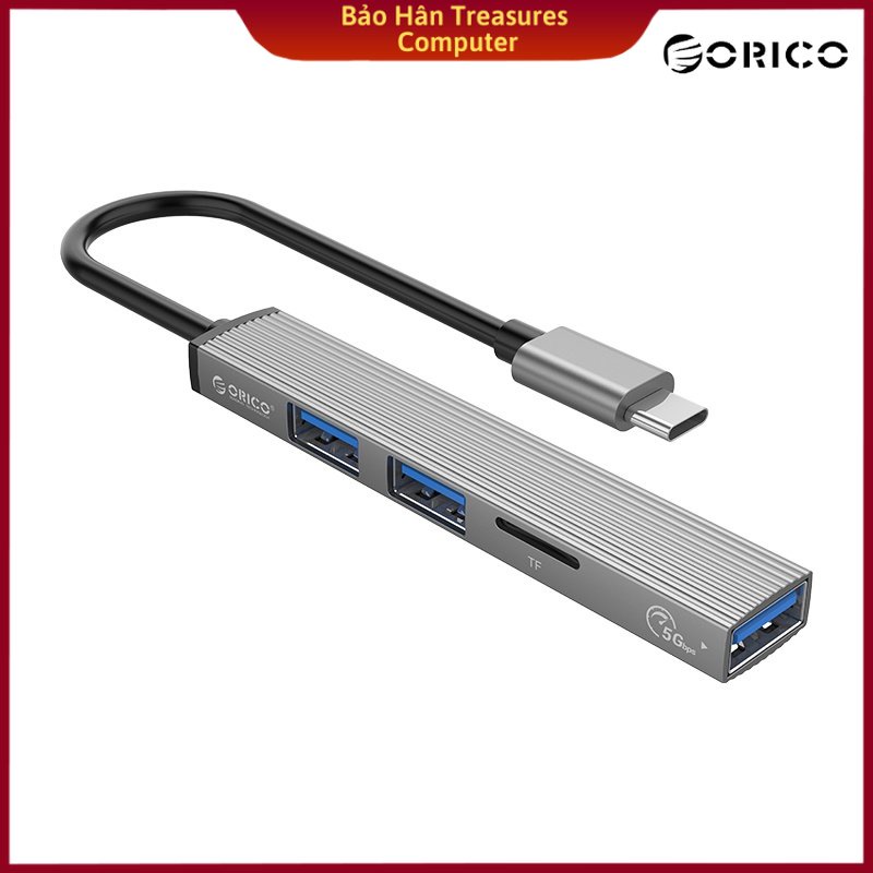 Bộ Chia USB Orico Type C ra 4 cổng USB 3.0 &amp;amp; USB 2.0/ TF AH-12F-GY-BP - Hàng Chính Hãng