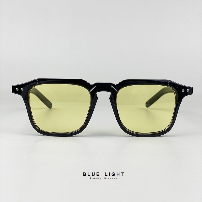 Kính Râm, Kính Mát Mắt Vuôg Góc Cạnh Màu Vàng Khung Đen Hàn Quốc