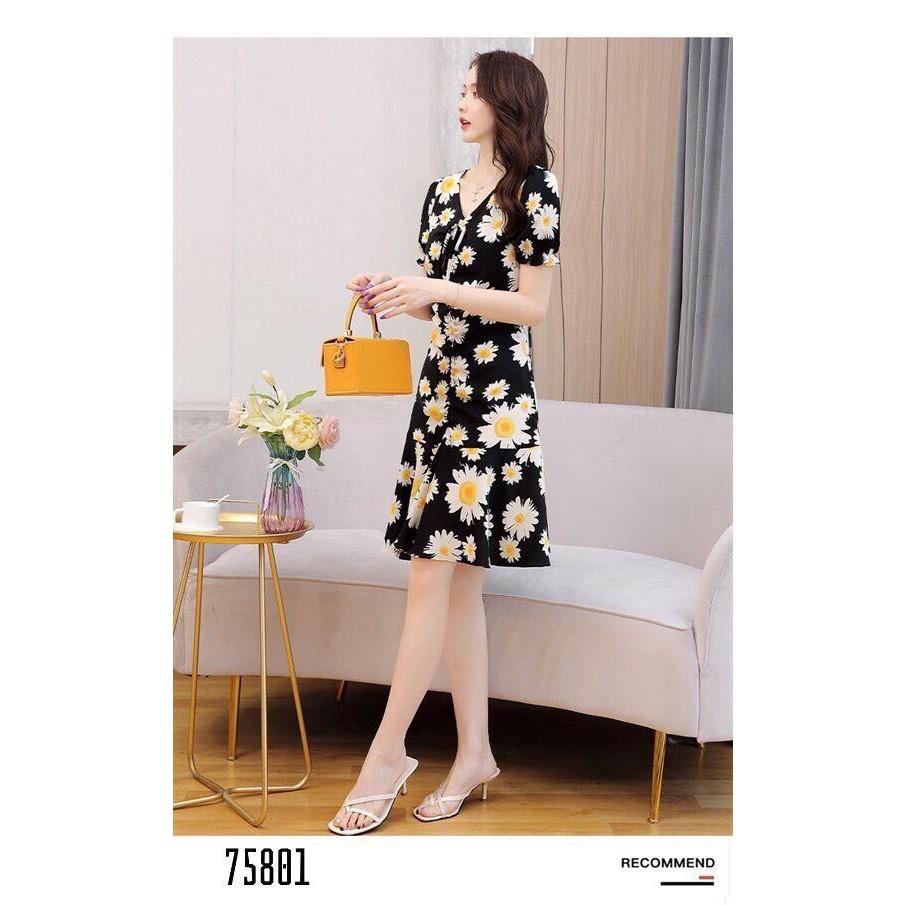 ĐẦM XÒE TAY NGẮN CỔ CHỮ V HOA CỰC ĐẸP , SANG / CÓ SIZE XXL