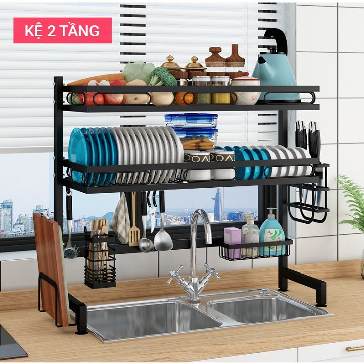 Kệ Úp Chén,Kệ Bát Đĩa 2 Tầng Siêu Tiện Lợi Đầy Đủ Kích Thước 65-120cm