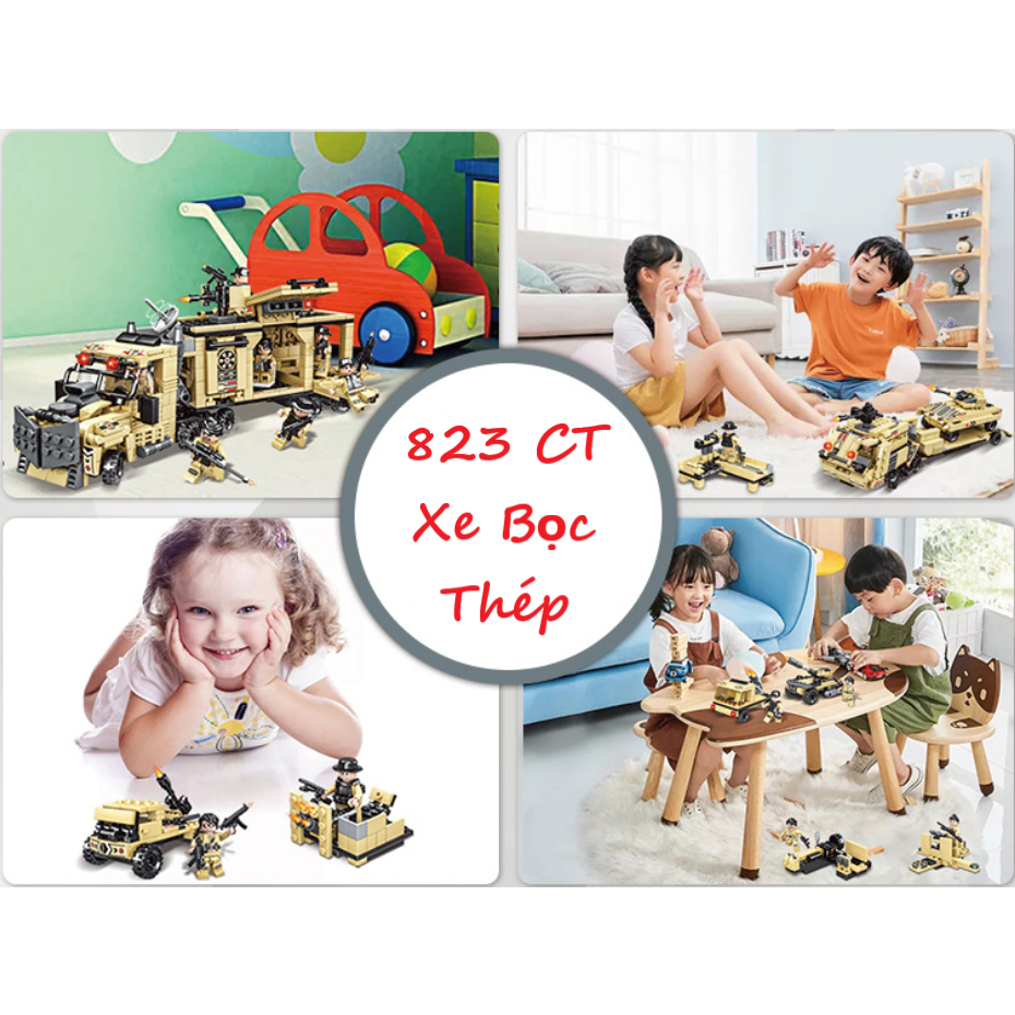 [823 Mảnh Ghép] 43 Tạo Hình - Bộ Đồ Chơi Lắp Ghép xếp hình Xe OTO Cảnh Sát, ROBOT,Máy Bay – Xe Tăng