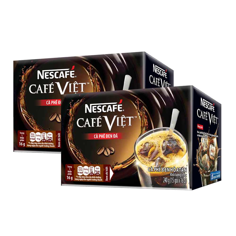 Combo 2 hộp cà phê hòa tan Nescafé café Việt đen đá (Hộp 15 gói x 16g) - [Tặng 1 bình nước giao mẫu ngẫu nhiên]