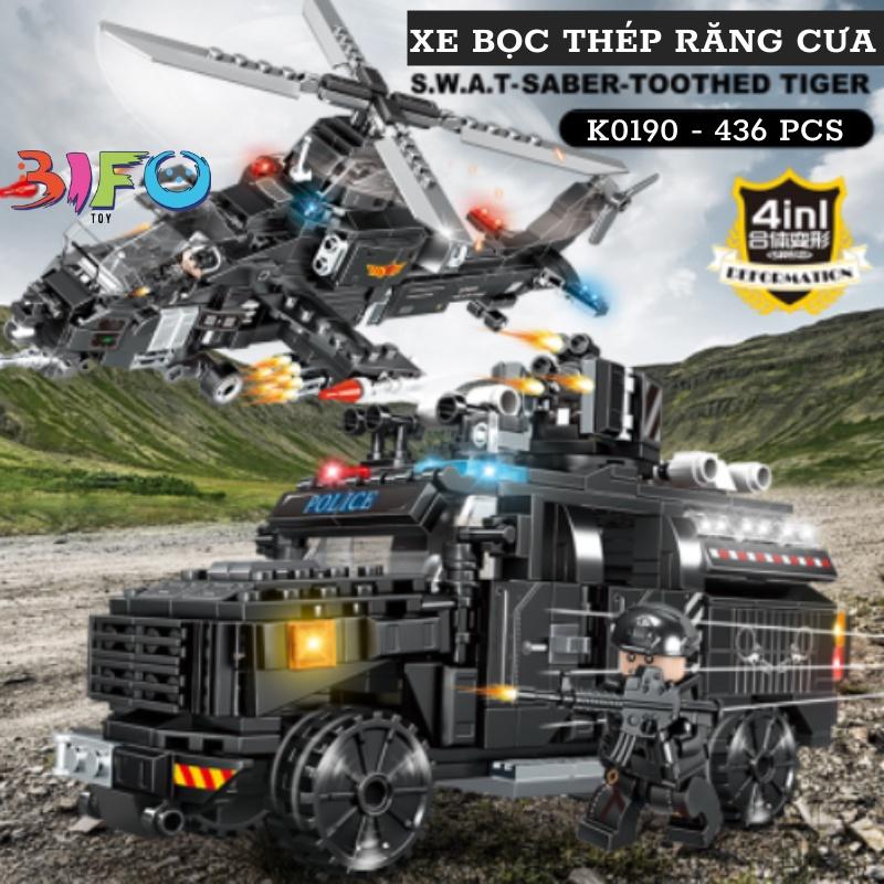 Bộ đồ chơi lắp ráp xe Cảnh Sát đội đặc nhiệm lắp ghép mô hình Robot và Máy Bay