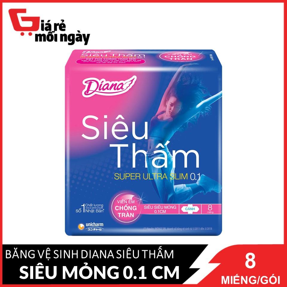 Băng vệ sinh Diana Siêu thấm siêu siêu mỏng 0.1cm Super Ultra Slim 8 miếng/gói