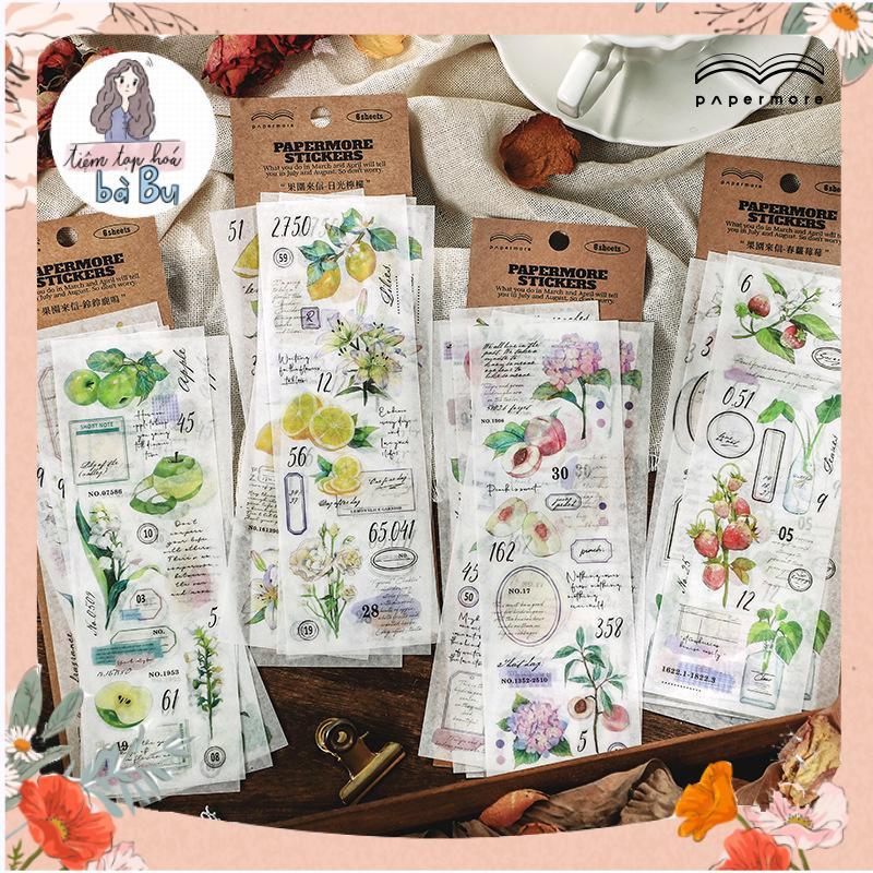 Set 3 tờ stickers giấy dùng để trang trí theo phong cách cổ điển vintage