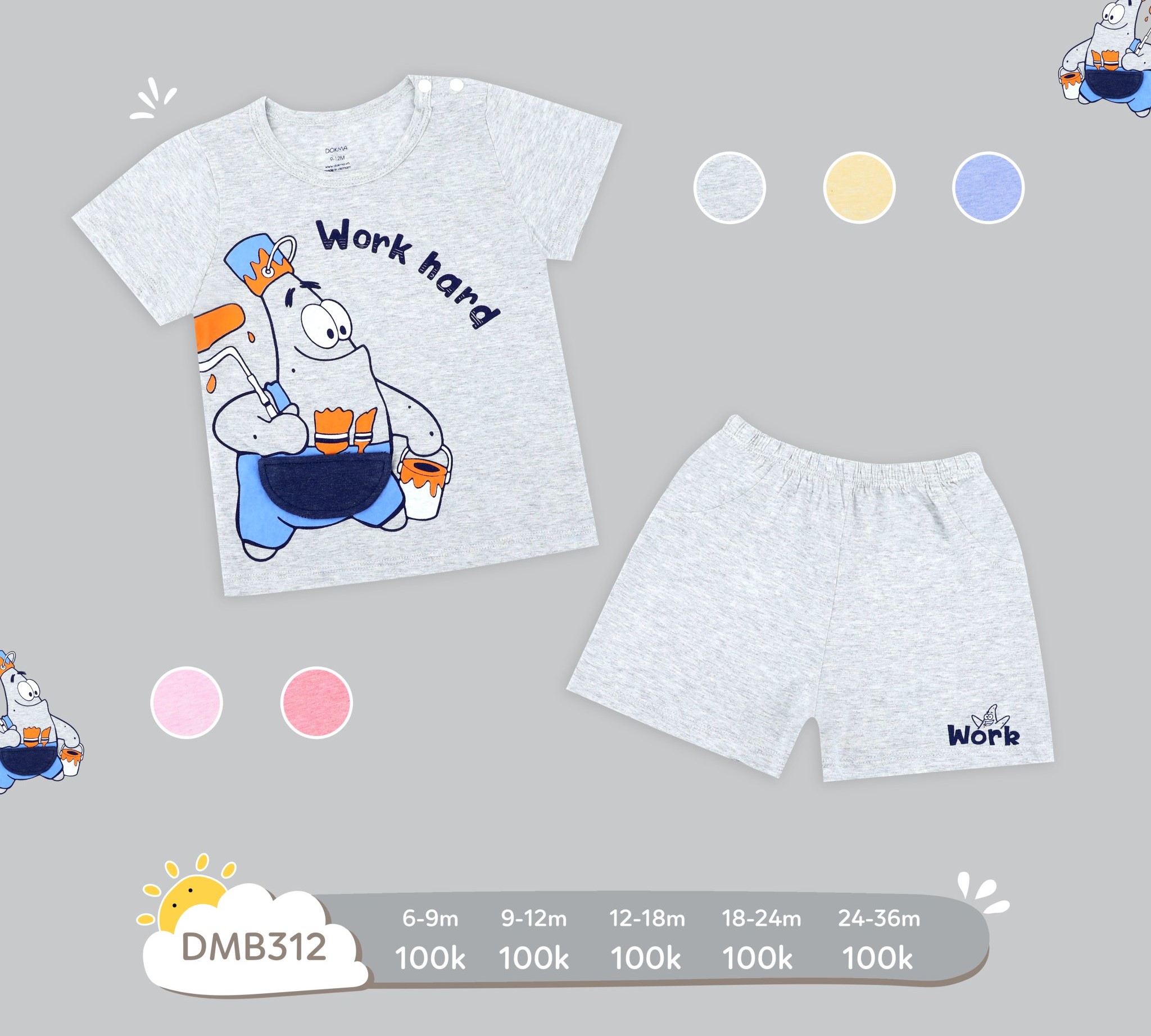 Bộ cộc tay bé trai 6-36 tháng, Bộ hè cho bé hình ngộ nghĩnh vải cotton co giãn tốt thấm hút mồ hôi tốt