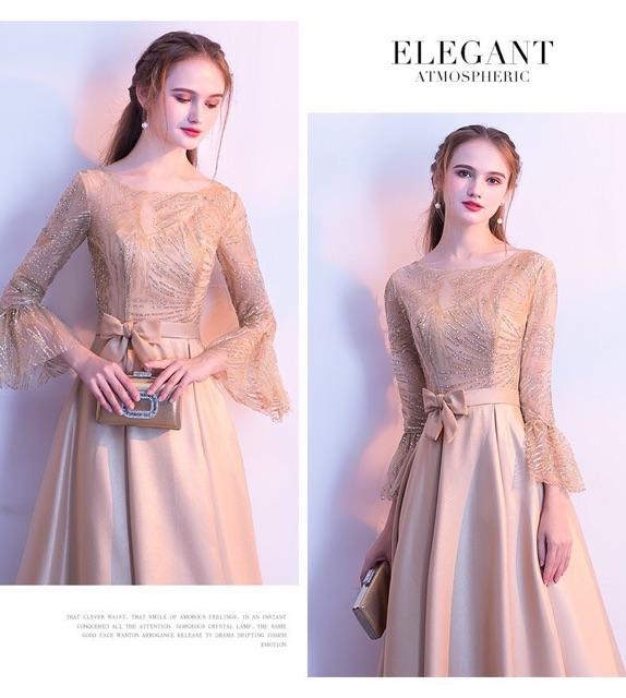 Đầm Maxi xoè tròn phối kim sa tay lưới SANG TRỌNG -MS36Y- Size M/L đến 57kgMM MM