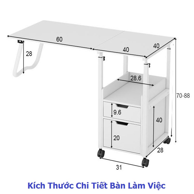 Bàn Làm Việc Tại Nhà Gấp Gọn, Có Ngăn Kéo Để Đồ Và Bánh Xe Di Chuyển - Bàn Học Sinh Tại Nhà