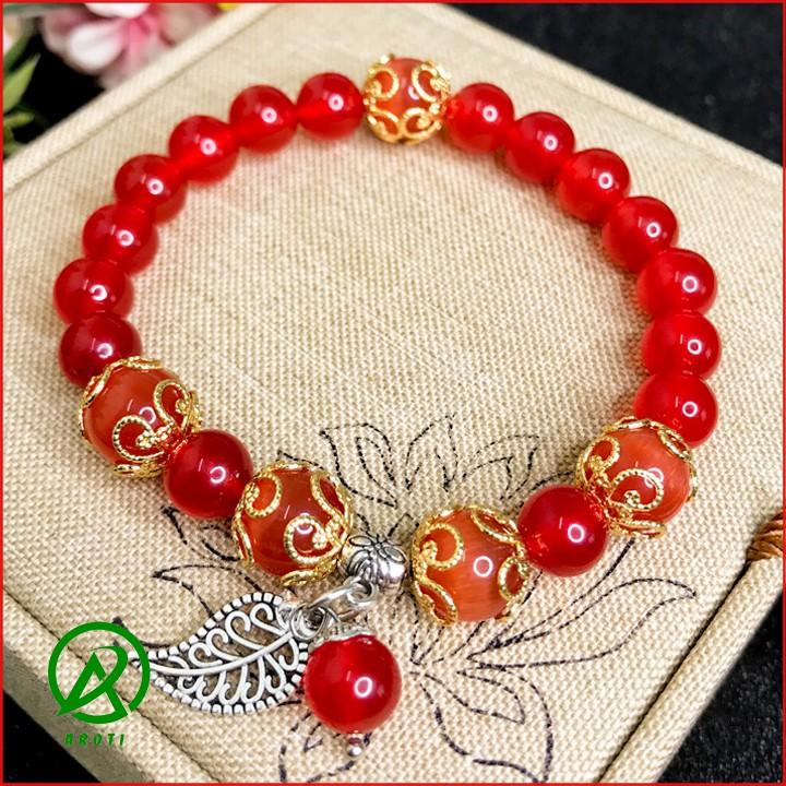 Vòng Tay Mệnh Thổ - Vòng tay Nữ Mã Não 8mm Đỏ Mix Đá Mắt Mèo 10mm V361-8