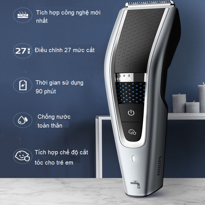 Tông đơ cắt tóc cao cấp Philips HC5690/15 tích hợp 2 lưỡi cắt, đảm bảo cắt nhanh chóng, tiết kiệm thời gian - Hàng Nhập Khẩu