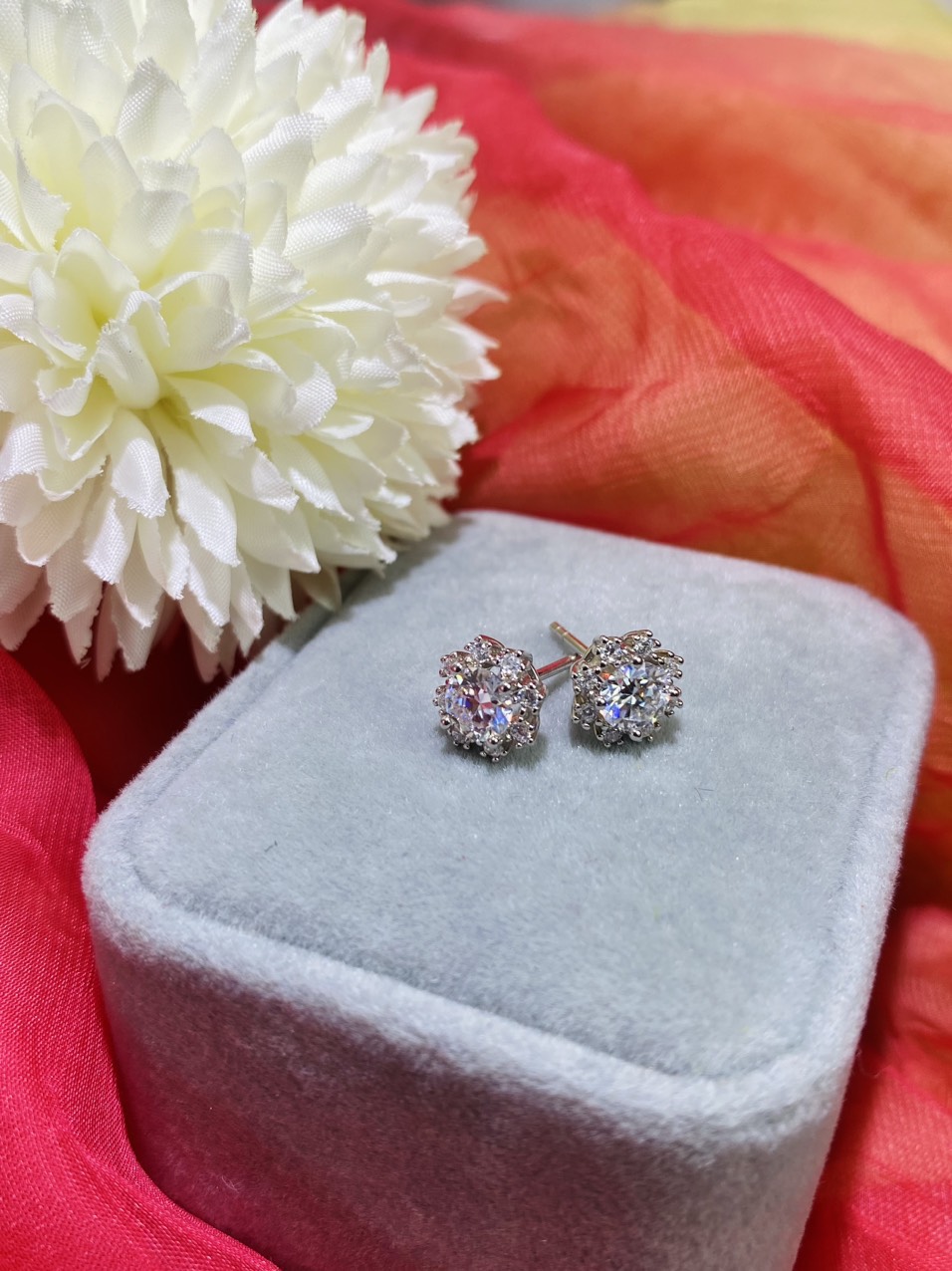 Hoa tai Bạc 925 xi Kim viên chủ Kim Cương nhân tạo Moissanite hạt 0.5 carat - E05.9.7.6