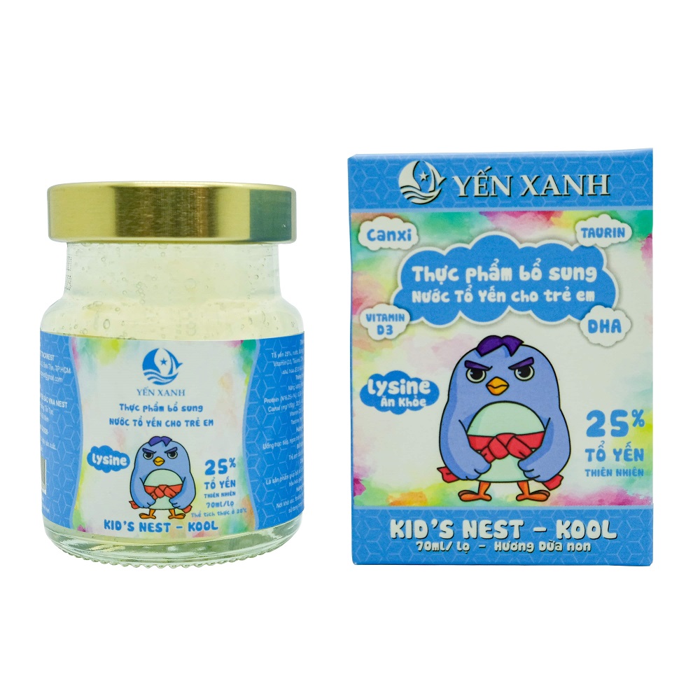 25% tổ yến - Thực phẩm bổ sung: Nước tổ yến chưng dành cho trẻ em Kid's nest - Kool hương dừa non - YẾN XANH - Hộp 1 lọ x 70ml