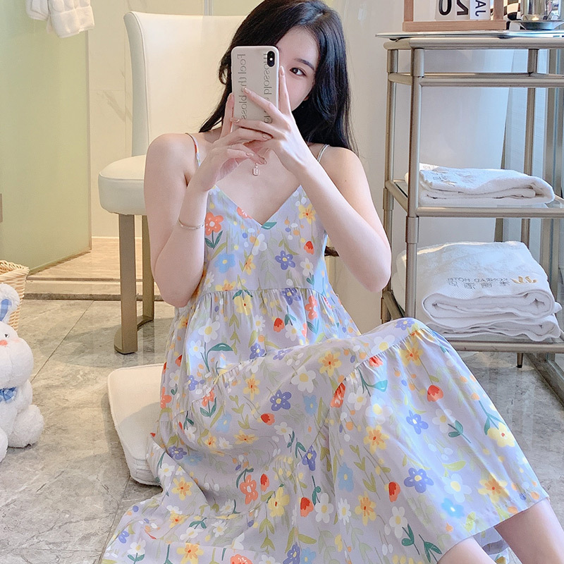Váy 2 dây cho nữ mặc nhà vải lanh mềm mát, dáng xòe, nhiều họa tiết, freesize từ 45 đến 75 kg