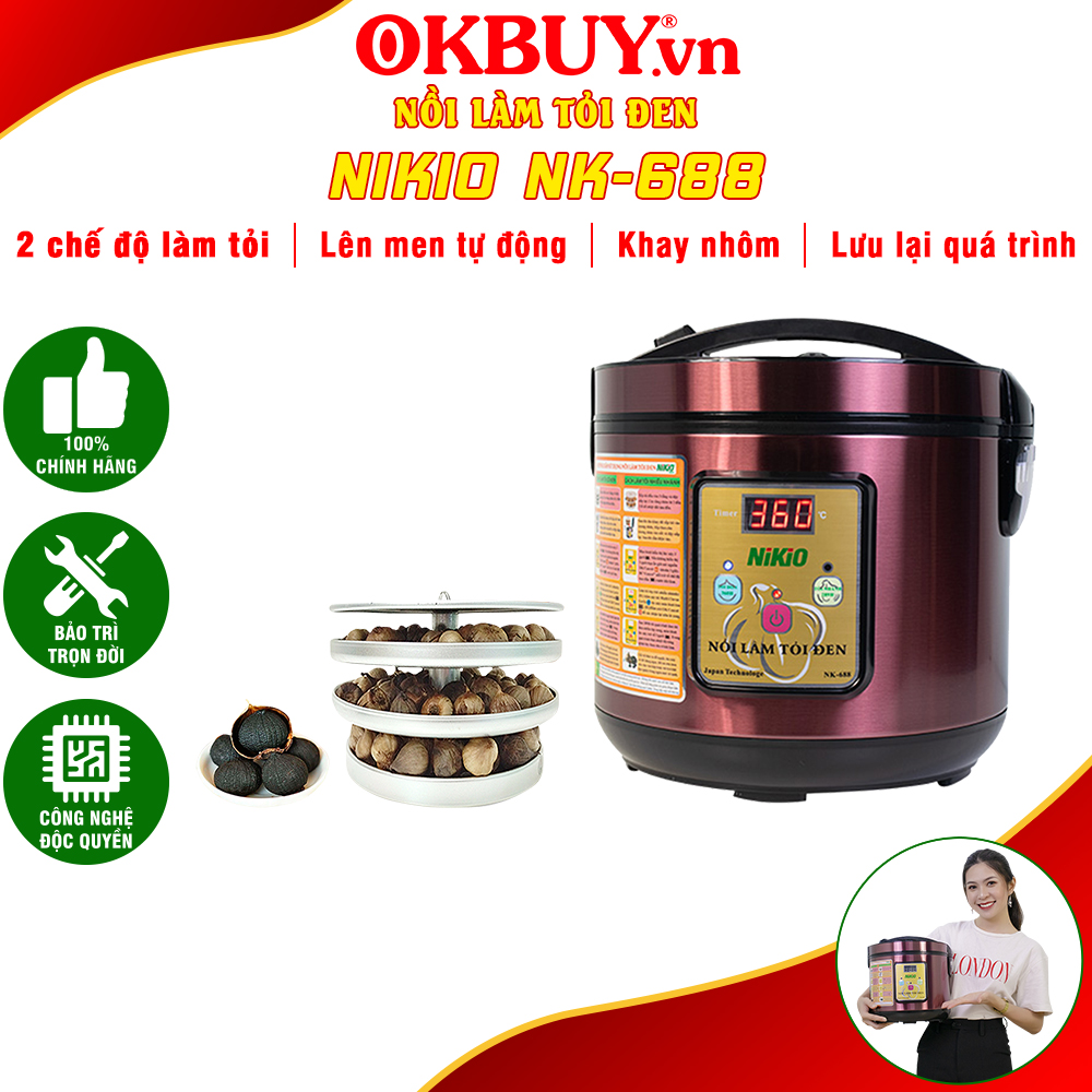 Máy Làm Tỏi Đen Nikio NK-688 - Nồi Ủ Tỏi Đen Cao Cấp, Công Nghệ Nhật Bản, Làm Tỏi Và Sấy Khô Tự Động, Tỉ Lệ Thành Công 99%, Tỏi Thơm Ngon Chuẩn Vị - Dung Tích 5 Lít, Làm Được 1.5 Kg Tỏi - Hàng Chính Hãng