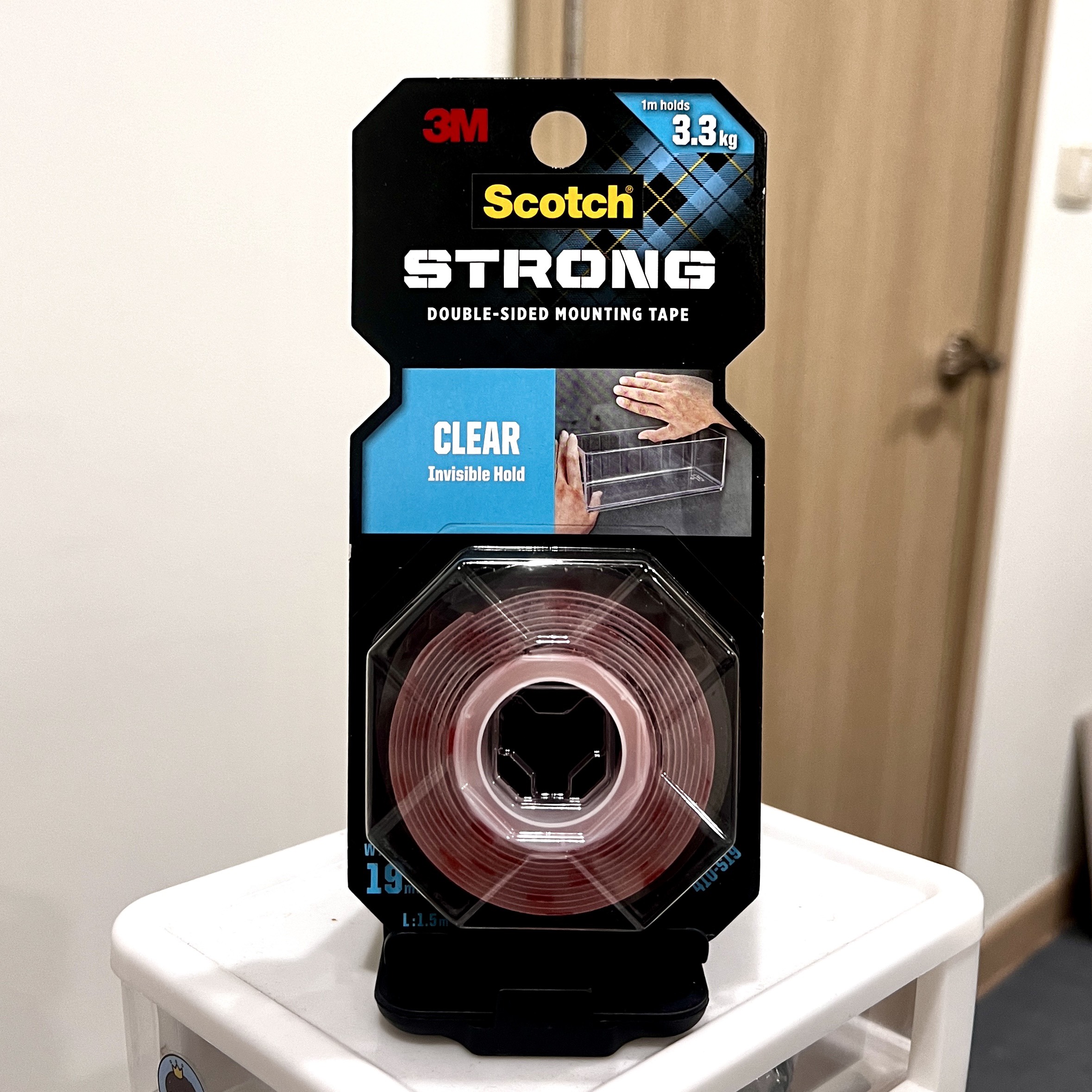 Băng dính hai mặt chịu lực trong suốt 3M Scotch 410-S19, 19mm x 1.5m, chịu trọng tải 3,3kg (1 cuộn)