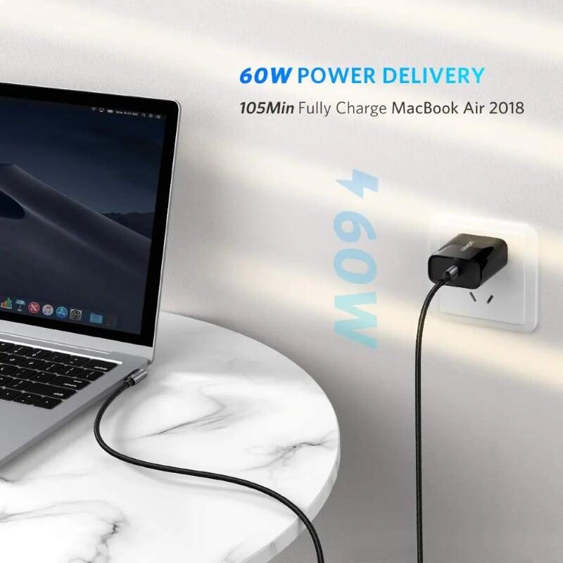 Ugreen UG50123US255TK 1m cáp USB 2 đầu type C vuông góc 60W PD mạ nhôm nâu đen - HÀNG CHÍNH HÃNG