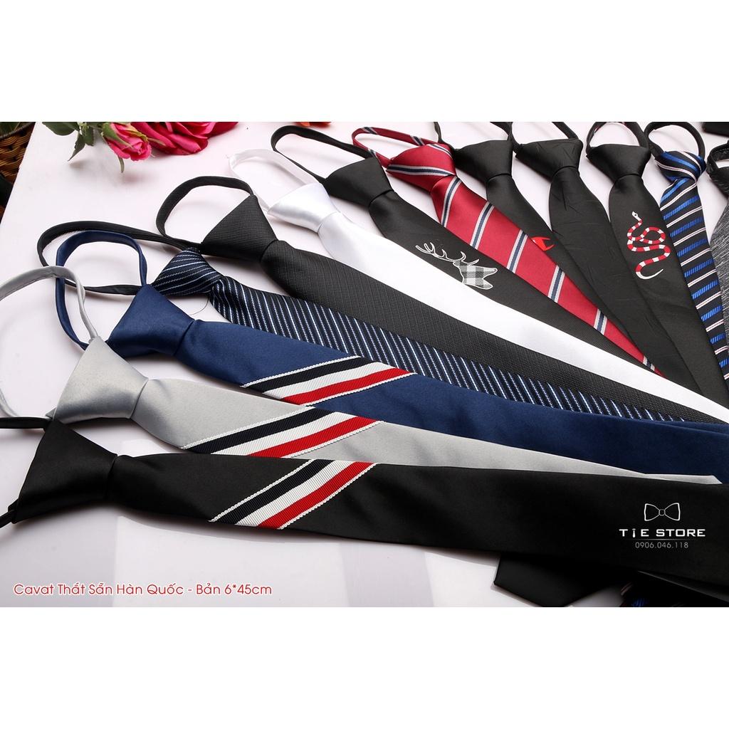 Cà Vạt Thắt Sẵn Bản Nhỏ 5*45Cm - Cavat Vạt Thắt Sẵn, xanh navy kẻ chém