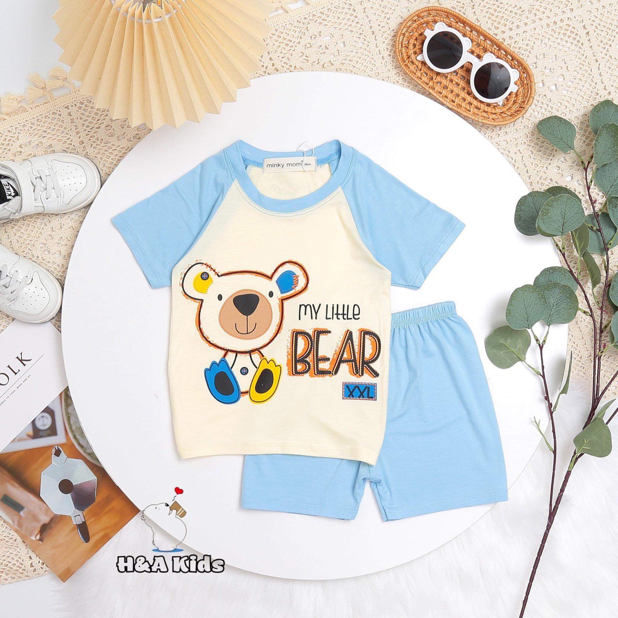 Bộ Cộc Tay THUN LẠNH MINKY MOM In Hình Toàn Thân Dễ Thương Cho Bé