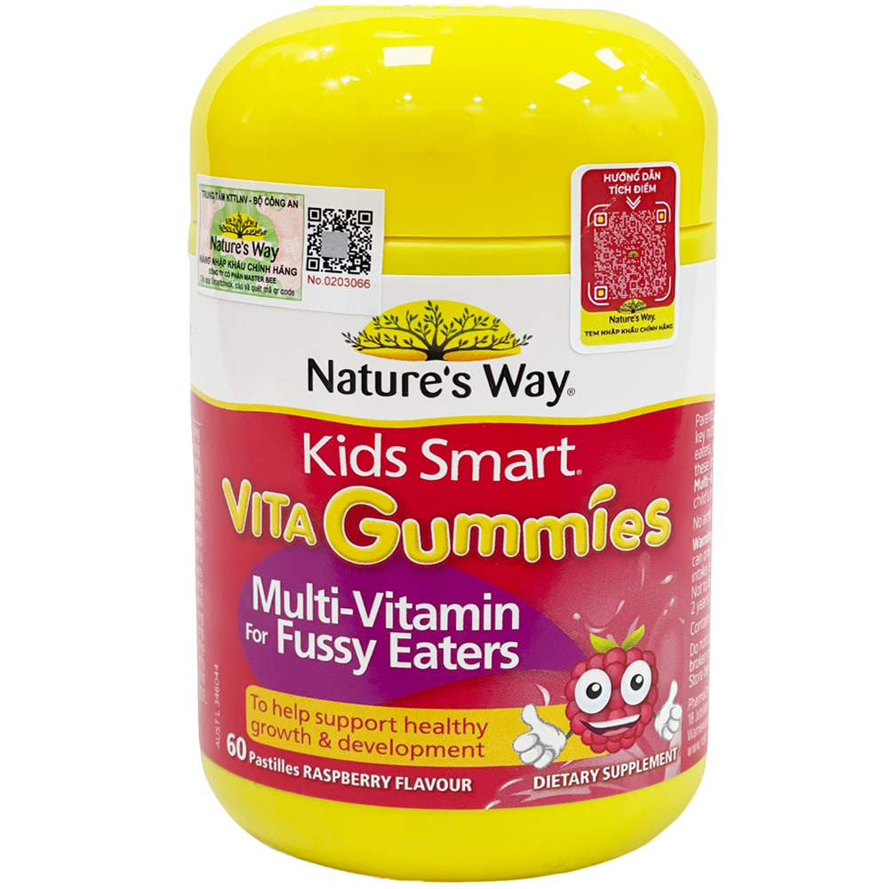 Kẹo Dẻo Cho Bé Nature's Way Kids Smart Vita Gummies Multi Vitamin for Fussy Eaters Kích Thích Ăn Ngon - Hộp 60 Viên