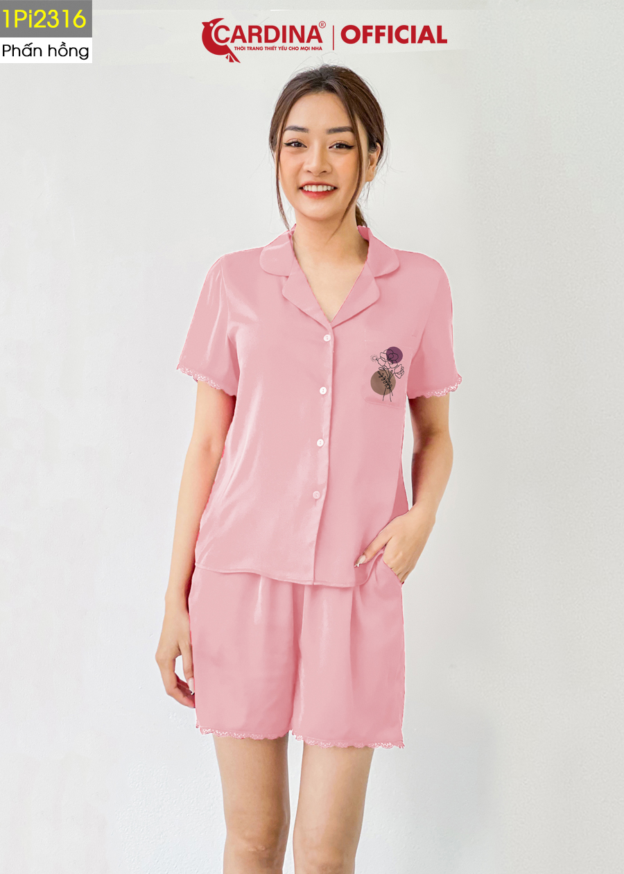 Đồ Bộ Pijama Nữ CARDINA Chất Lụa Satin Nhật Viền Ren 1Pi23