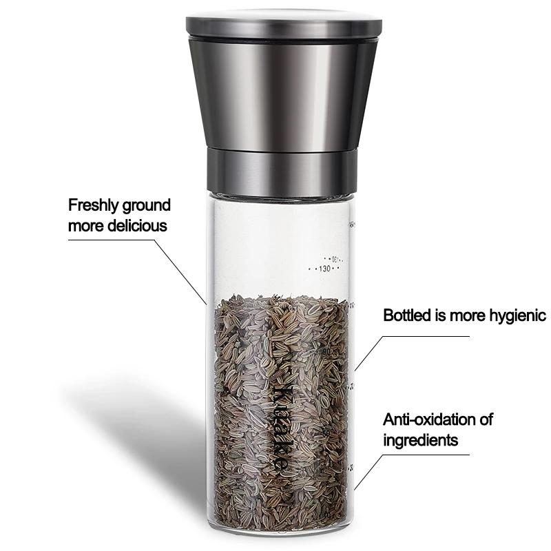 Nhà Máy Hạt Tiêu Gia Vị Jar Gia Vị Mài Chai Muối Và Hạt Tiêu Đen Xay Shakers Kính Thép Không Gỉ Nhà Bếp Canister Set