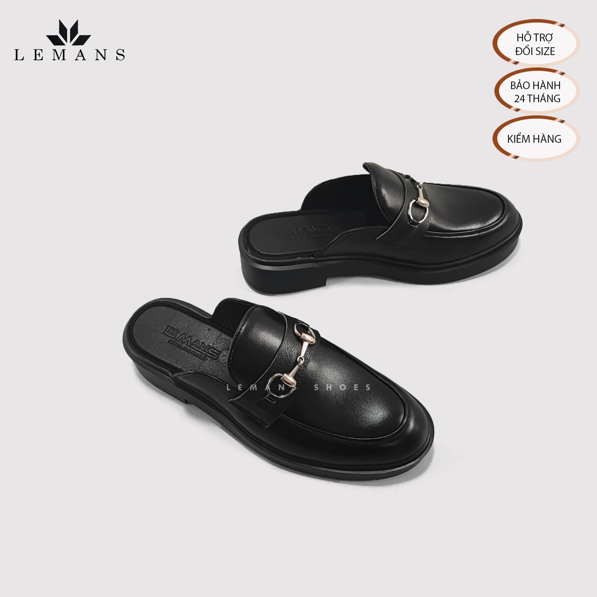 Giày Sục LEMANS Mules Loafer - Black. Da bò nguyên tấm Đế khuôn độc quyền tăng cao 4cm. Bảo hành 24 Tháng