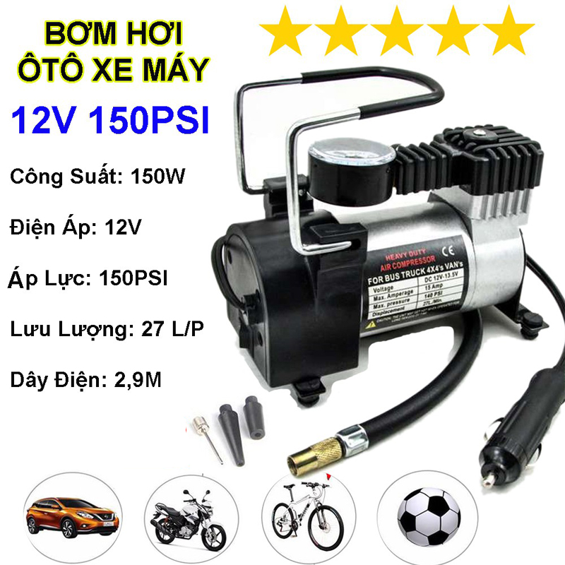 Máy Bơm Hơi Ô Tô Đa Năng 12V - 150PSI, Bơm Nhanh, Tiện Dụng Cho Mọi Nhà