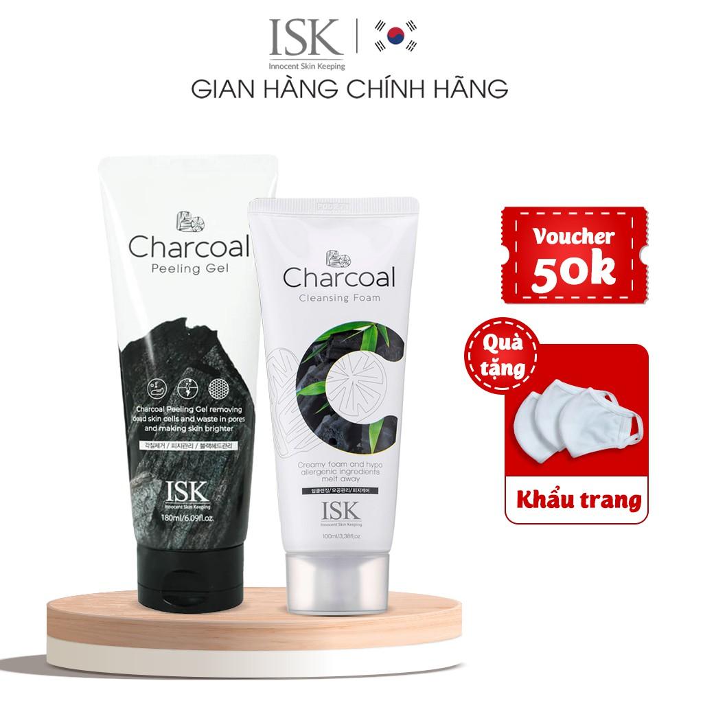 Bộ Đôi Tẩy Da Chết Và Sữa Rửa Mặt ISK Chiết Xuất Than Hoạt Tính Giúp Sạch Sâu, Giảm Bã Nhờn, Dưỡng Ẩm