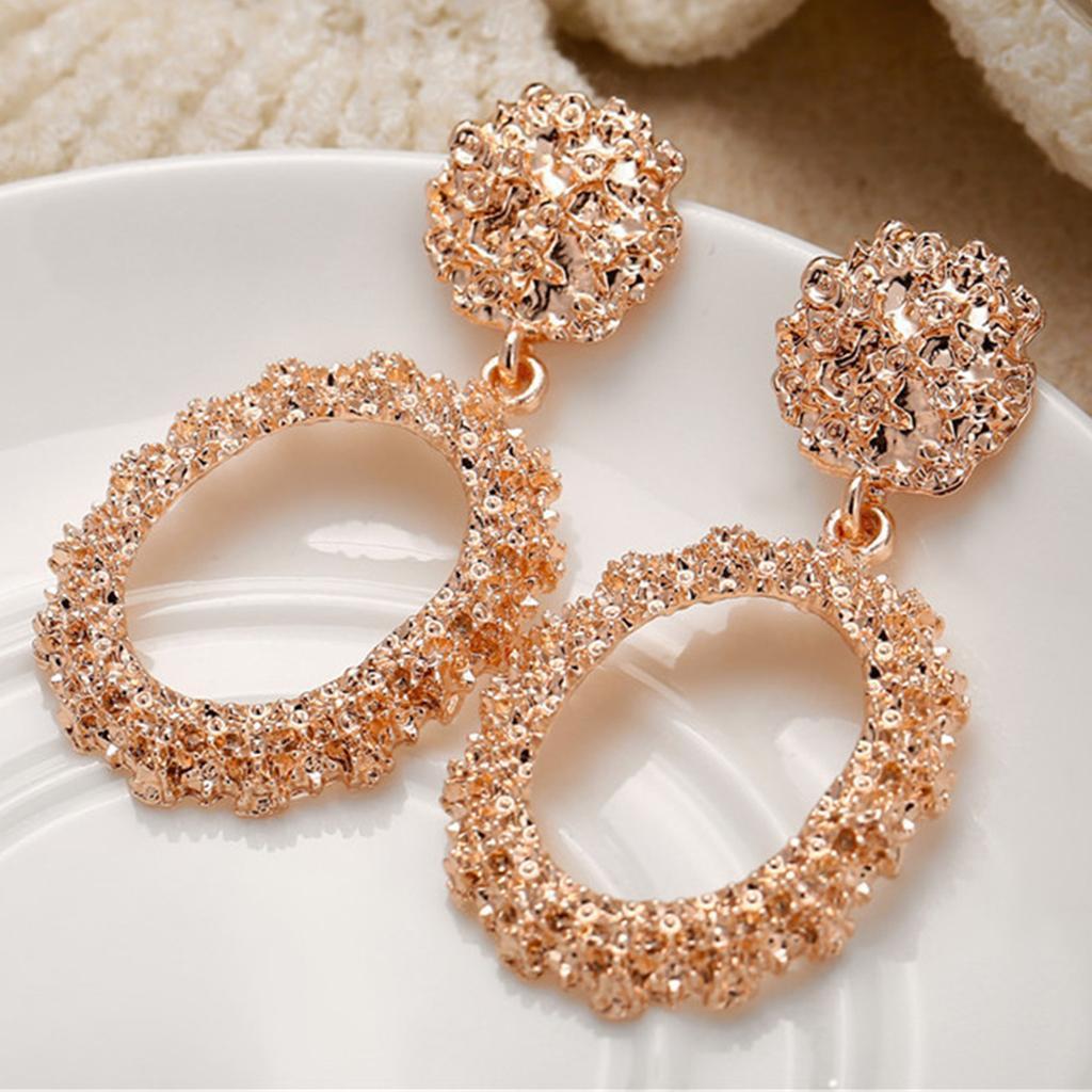 Dangle Earrings Women Fashion Oval Hoop Court Ear Drop Golden
