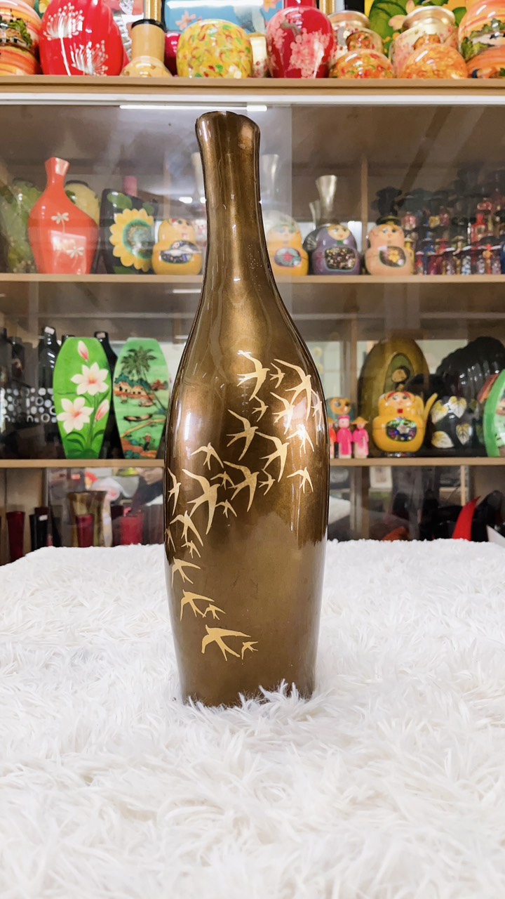 Bình Gốm phủ Sơn Mài Cao Cấp họa tiết đàn chim én size 40x12 cm