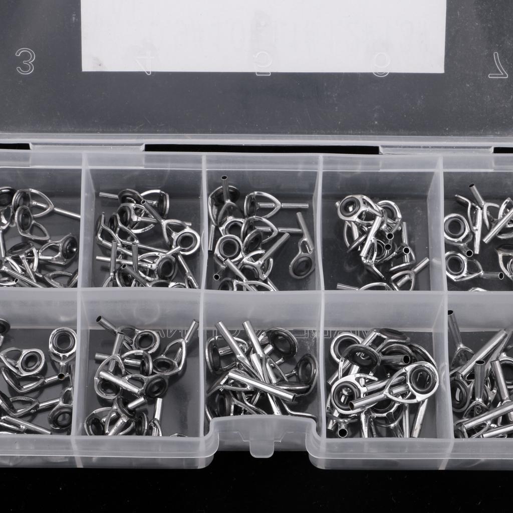 100pcs Rod Repair Kit Fishing Rod Guides Tips Line Rings for Rod Building