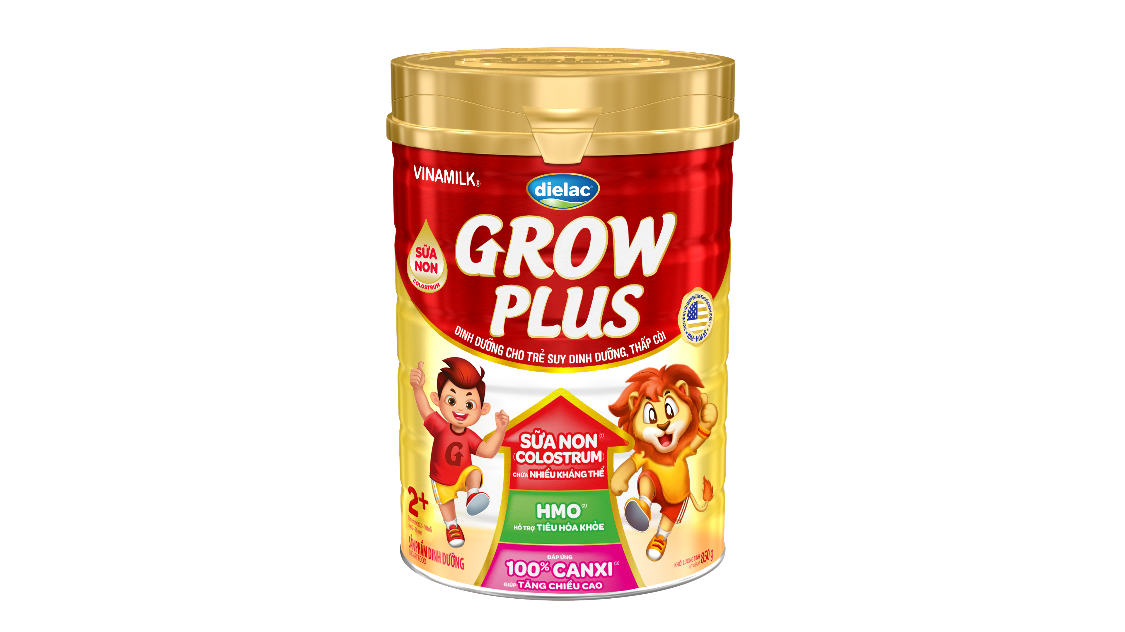 Sữa bột Vinamilk Dielac Grow Plus 2+ Hộp thiếc 850g (Sữa Non)