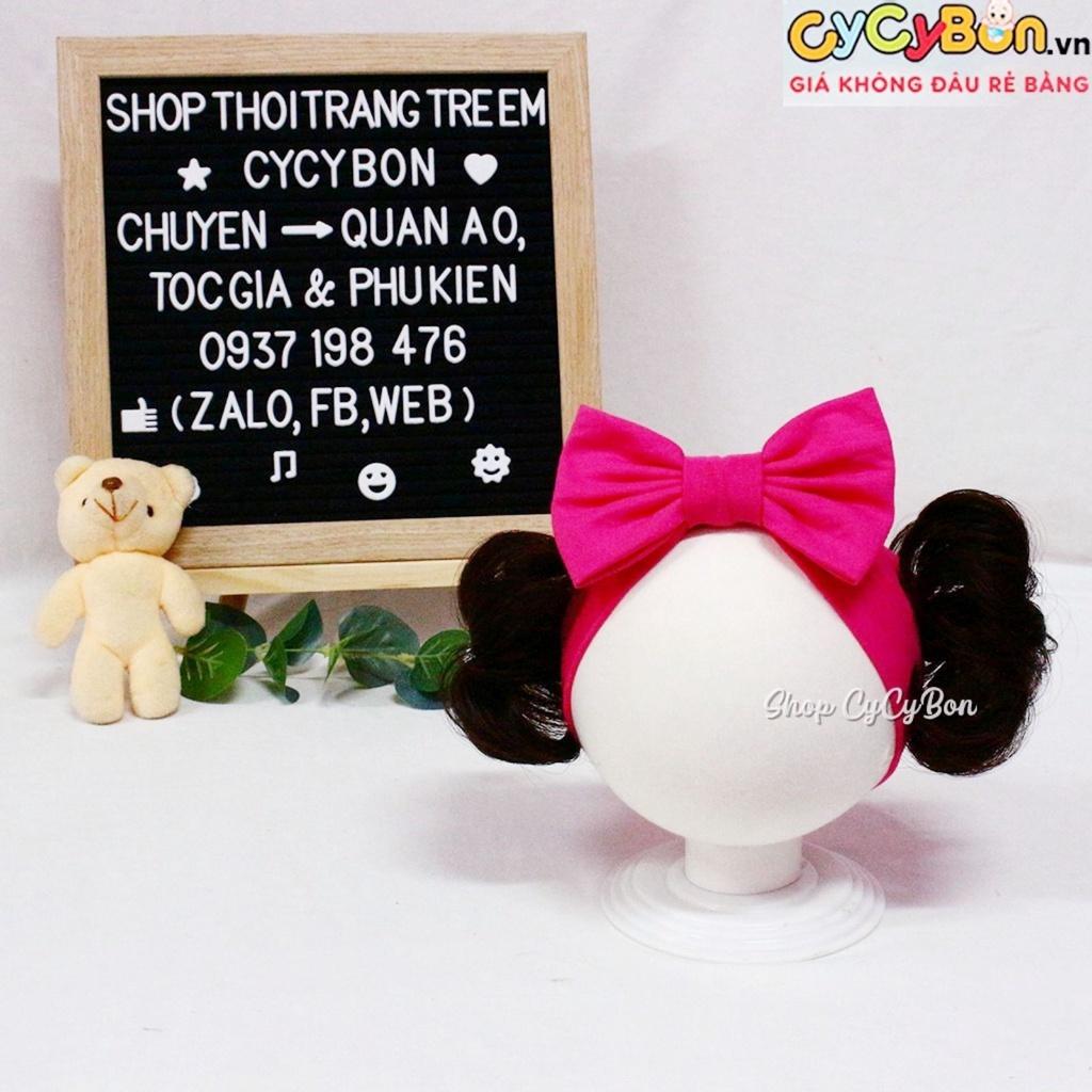 Băng Đô Turban Tóc Giả Cho Bé Gái Thun Cotton Nơ Hồng Đậm Kèm Tóc Mái Và Tóc Giả 2 Bên - Có Đủ Size Kể Cả Sơ Sinh !