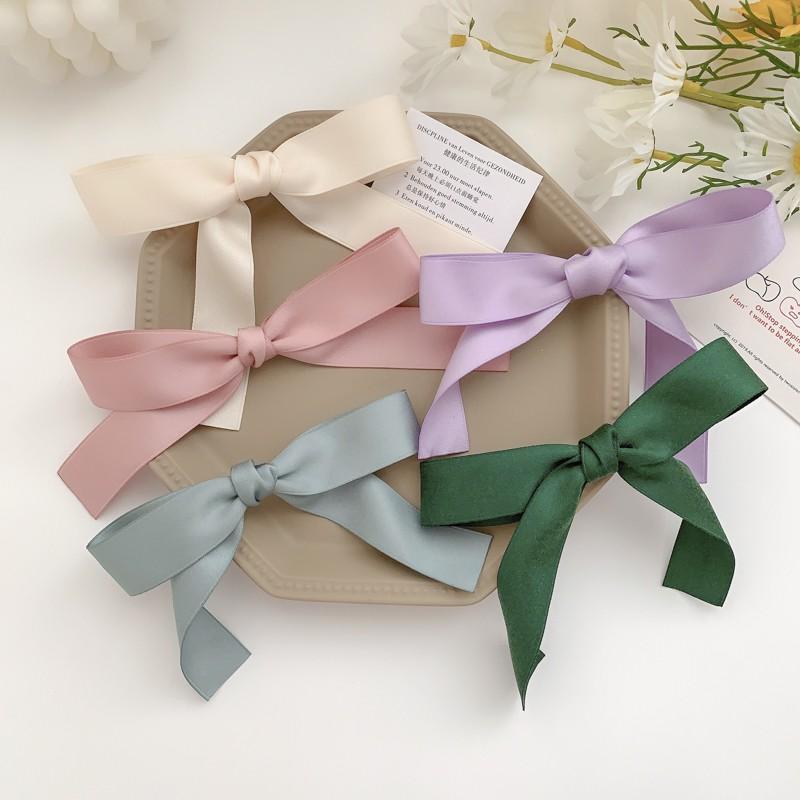 Cặp tóc nơ nhỏ dài vải satin Hàn Quốc xinh xắn dễ thương tiểu thư - Phụ kiện tóc, dây cột tóc