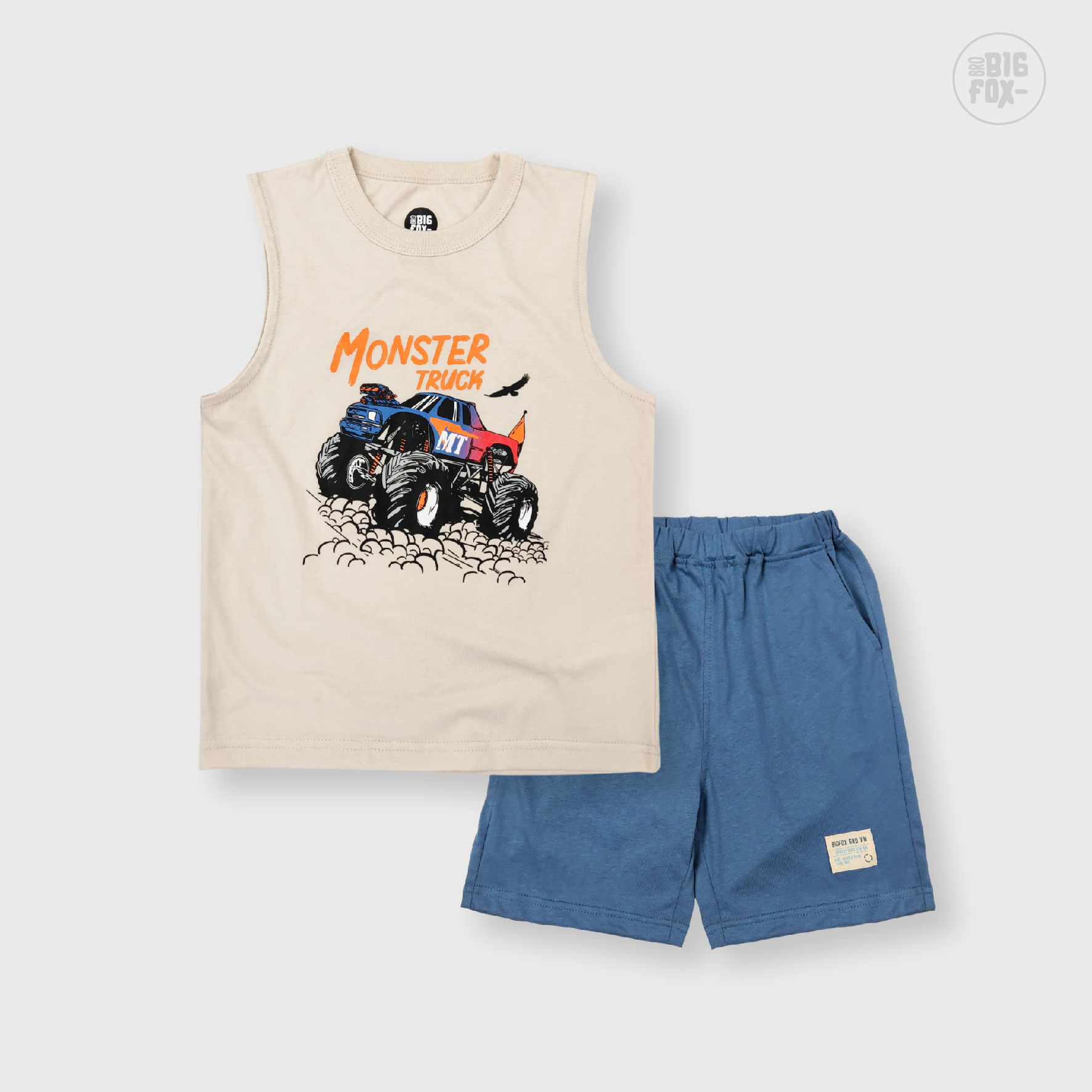 Bộ Ba Lỗ Bé Trai Bigfox, Bộ Quần Áo Trẻ Em Mùa Hè Chất Cotton Mát In Hình Monster Truck