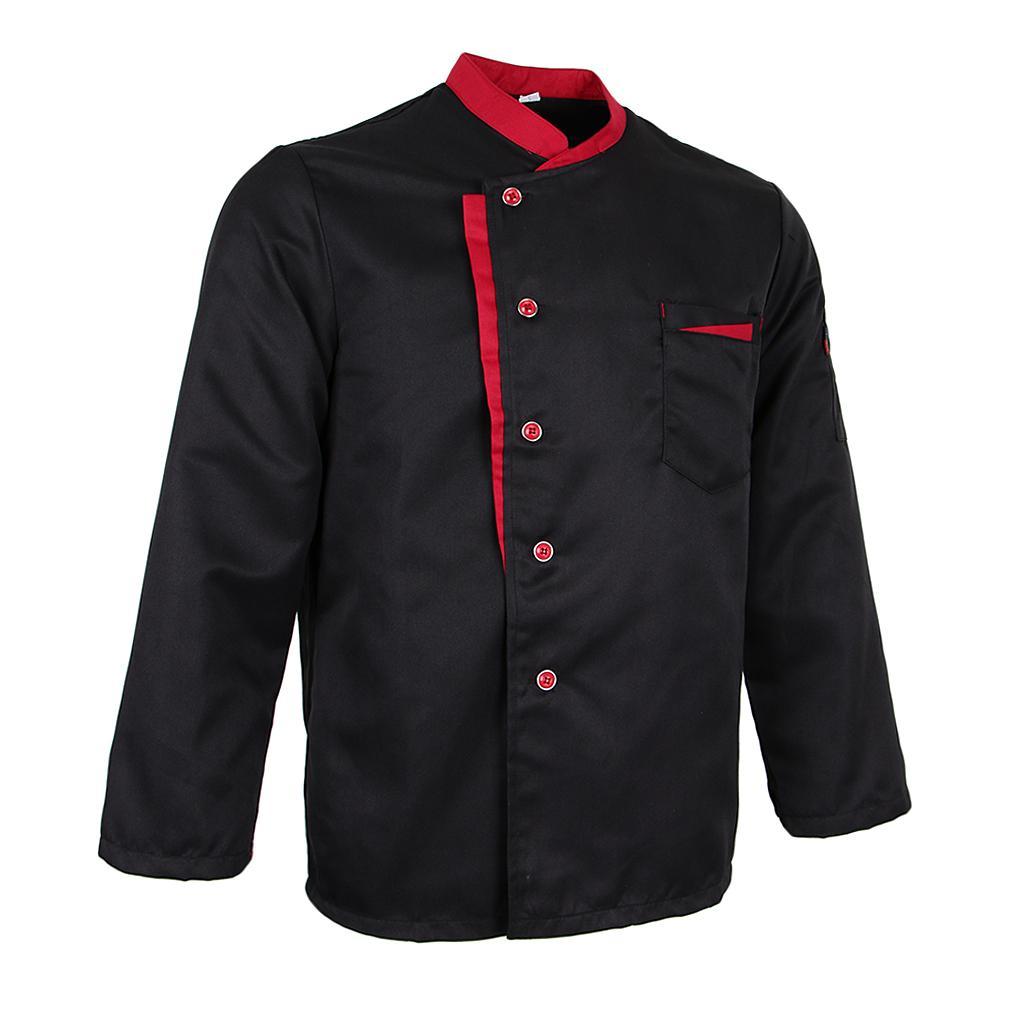3X Long Sleeves Chef Jacket Coat Hotel Waiters Kitchen Uniform Tops Black L