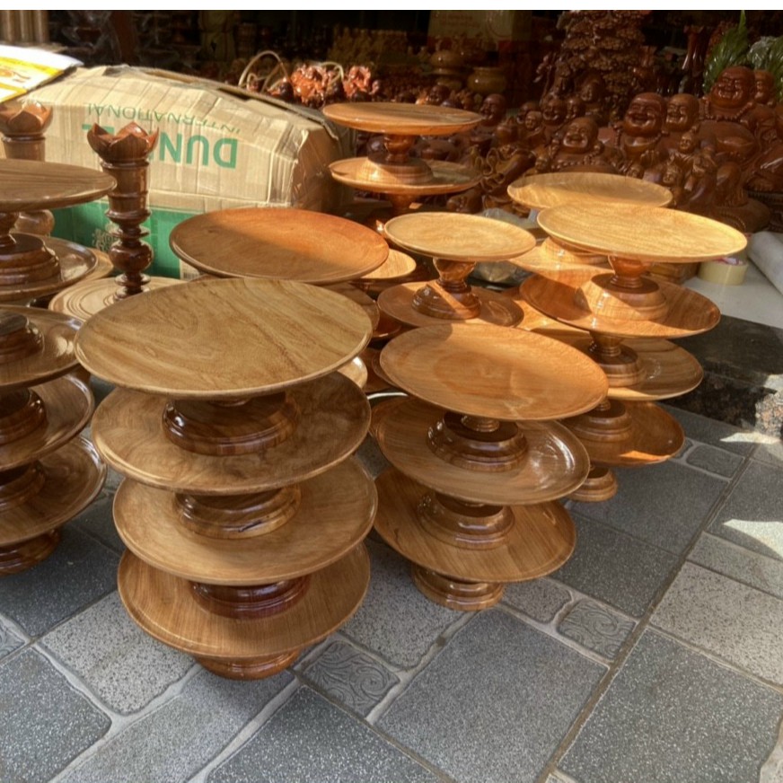 Đĩa gỗ gõ đỏ chưng hoa quả bàn thờ ngang 30 cm